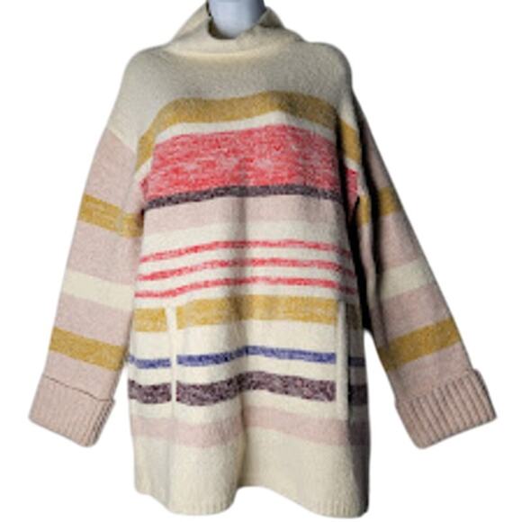 Anthropologie Elana Striped Tunic Sweater M Drop Shoulder Cozy Wool Blend Boho - Picture 1 of 11